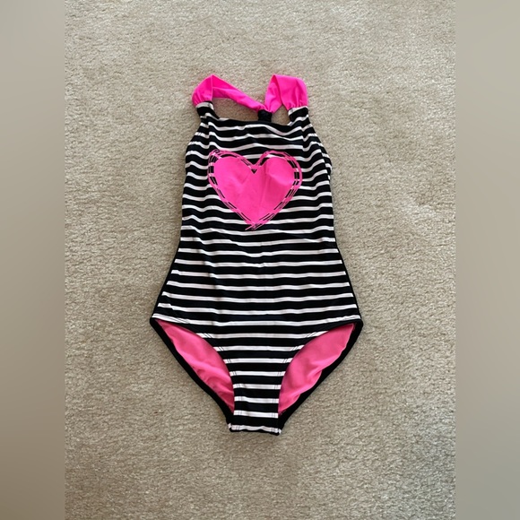 Girl’s Black and White Swim Suit with Pink Skirt - Size: Medium 7-8 - Picture 2 of 10